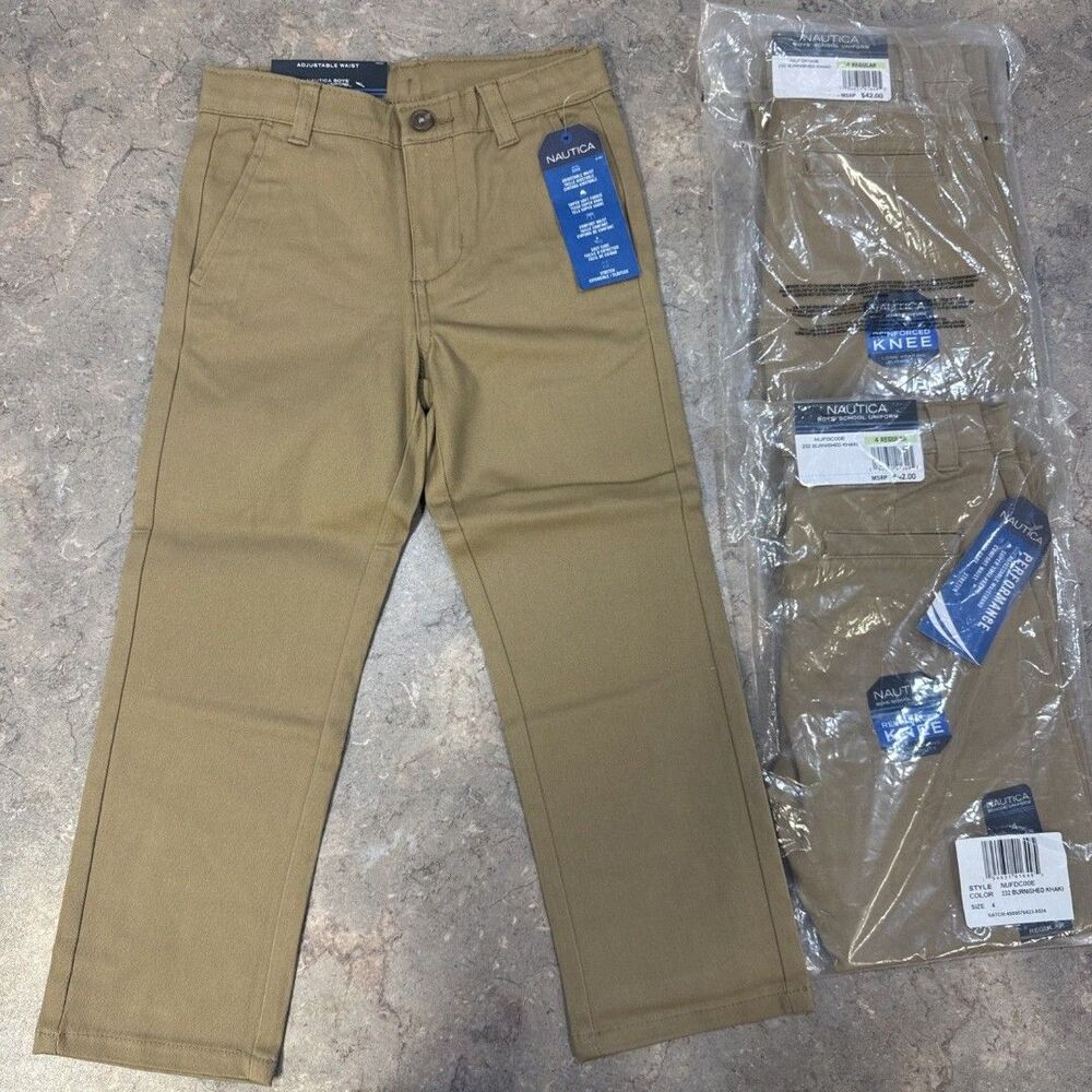 Nautica Boys School Uniform Khaki (3 Pairs) Great For School, Church, Formalwear
